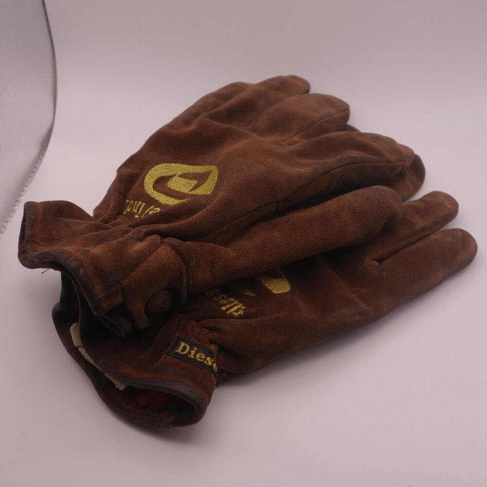 Vintage Diesel Ind. 100% Leather Brown Winter Gloves Made in Italy